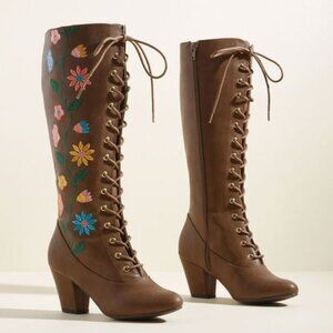 Modcloth But Another Innocent Tale Embroidered Floral Knee High Boots